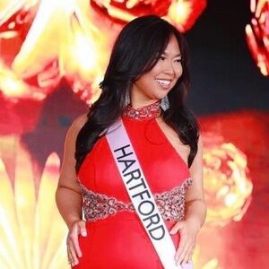 Sherri Hill red floor-length mermaid dress with train